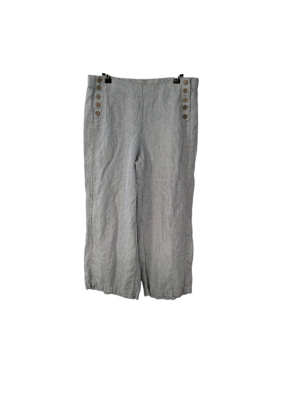 J Jill Pants Womens Grey White Striped Love 100% Linen Lagenlook Pull On Small